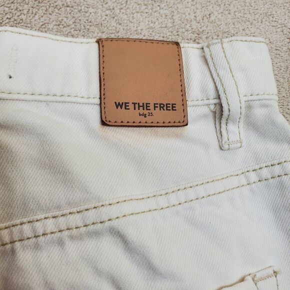 We The Free People Mini Skirt Button Fly Distressed Denim White Women's Sz 24 - Picture 15 of 16